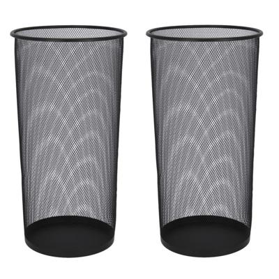 Paraplubak/parapluhouder - Set van 2x stuks - zwart - draad metaal - D26 x H50 cm