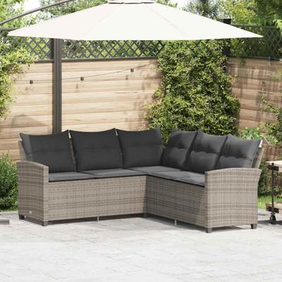 Loungebank met kussens L-vormig poly rattan grijs