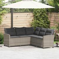 Loungebank met kussens L-vormig poly rattan grijs