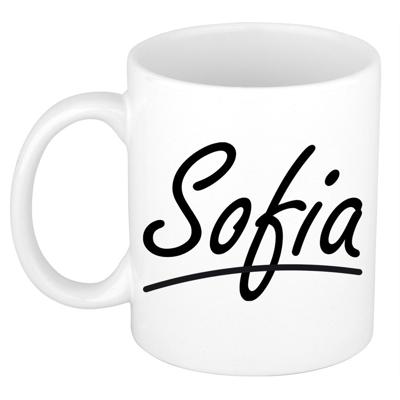 Sofia Naam koffiemok - beker - met sierlijke letters - wit - 300 ml - Cadeau - Dames