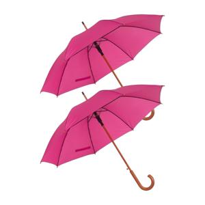 Rainmaster paraplu met houten handvat - 2x - roze scherm - Dia 103 cm