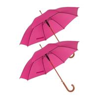 Rainmaster paraplu met houten handvat - 2x - roze scherm - Dia 103 cm