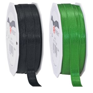 2x rollen satijn sierlint/cadeaulint - zwart en groen - 1 cm x 25m p/rol