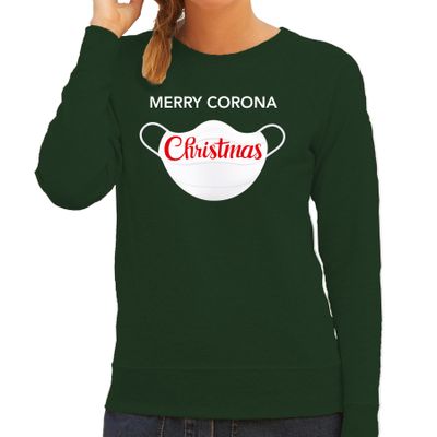 Merry corona Christmas foute Kerstsweater / outfit groen voor dames Merry corona Christmas foute Kerstsweater / outfit groen voor dames