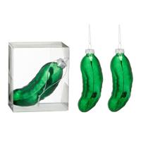 Kersthanger augurk - 4x - groen - 11 cm - glas - kerstornament - augurken figuurtje