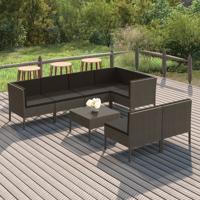 8-delige Loungeset met kussens poly rattan grijs