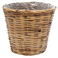 Planten/Bloemen mand - rotan - lichtbruin - D15 x H12 cm - plantenpot