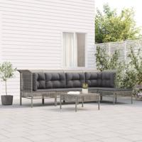 6-delige Loungeset met kussens poly rattan grijs