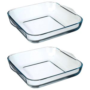 2x stuks ovenschaal vierkant - Transparant - Geglazuurd glas - 29 x 29 x 6 cm