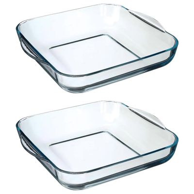 2x stuks ovenschaal vierkant - Transparant - Geglazuurd glas - 29 x 29 x 6 cm