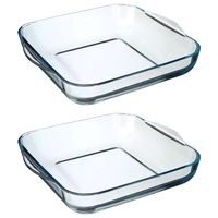 2x stuks ovenschaal vierkant - Transparant - Geglazuurd glas - 29 x 29 x 6 cm