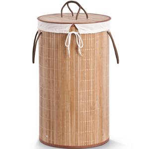 Zeller Wasmand - bamboe hout - rond/deksel - 35 x 60 cm - 73 Liter - Wasgoed sorteren/verzamelen