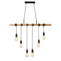 Searchlight 6-lichts hanglamp Woody met hout 95041-6BR