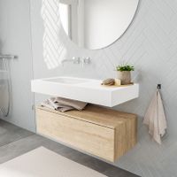 Mondiaz Alan badmeubel 100 cm washed oak 1 lade vrijhangend wastafel links zonder kraangat wit