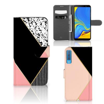 Samsung Galaxy A7 (2018) | Book Case | Zwart Roze Vormen