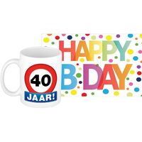 Verjaardag cadeau mok/beker 40 jaar print 300 ml + A5-size wenskaart Happy Birthday - thumbnail