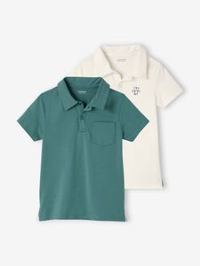 Set van 2 effen polo's voor jongens met korte mouwen blauwgroen