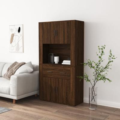 Hoge kast bewerkt hout bruin eikenkleur