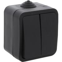 Q-LINK Serieschakelaar Dubbel Opbouw Spatwaterdicht IP54 Mat Zwart