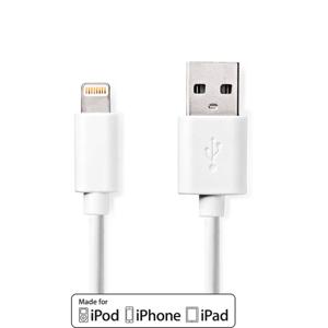 Nedis Lightning Kabel | USB 2.0 | Apple Lightning 8-Pins | USB-A Male | 480 Mbps | Vernikkeld | 3.00 m | Rond | PVC | Wit | Label - CCGL39300WT30