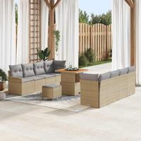 Tuinbankenset met kussen 11 pcs Beige poly rattan