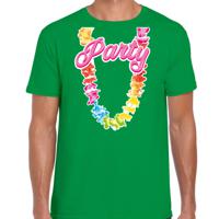 Tropical party T-shirt voor heren - bloemenkrans - groen - carnaval/themafeest