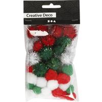 Knutsel pompons - 48x - wit/rood/groen - 15-20 mm - hobby bolletjes - ponpons