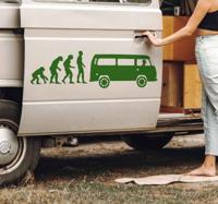 Evolutie mens en een camper sticker - thumbnail