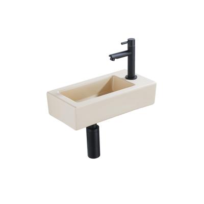 QeramiQ Fuente Fonteinset - 37.5x18.5x9cm - keramiek - kraangat rechts - fonteinkraan zwart mat - afvoerplug - verlaagd sifon - Mat Beige SW1122448/SW696205/SW696215/SW696235