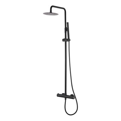 Regendouche set Wiesbaden Black 304 | Opbouw | Thermostaatkraan | 2-weg | Rond | Zwart mat