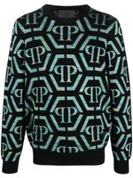 Philipp Plein pull en laine mélangée à logo intarsia - Noir - thumbnail