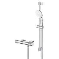 GROHE Grohtherm 1000 Performance Doucheset - thermostatische douchekraan - met rozetten - met glijstangset - 60cm - ronde handdouche - 2 straalsoorten - gladde doucheslang - chroom 34834001