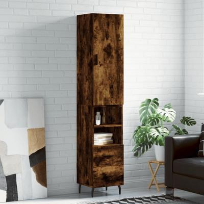 Hoge kast 34,5x34x180 cm bewerkt hout gerookt eikenkleurig