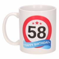 58 jaar Verjaardag koffiemok - cadeau beker - stopbord print - 300 ml - keramiek - wit