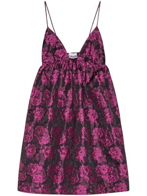 GANNI Mini-jurk met jacquard en botanische print - Roze GANNI Mini-jurk met jacquard en botanische print - Roze