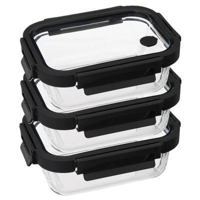 5Five Vershoudbakje met deksel - 3x - glas - luchtdicht - met clips - 19 x 14 x 7 cm - 500 ml