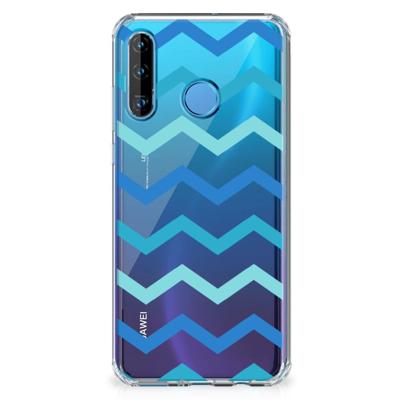 Huawei P30 Lite Doorzichtige Silicone Hoesje Zigzag Blauw Huawei P30 Lite Doorzichtige Silicone Hoesje Zigzag Blauw