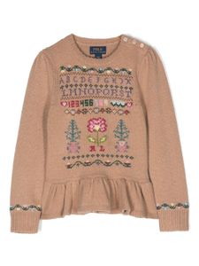 POLO RALPH LAUREN KIDS sweat brodé à col rond - Marron