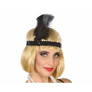 Charleston Flapper Hoofdband - met veer en glitters - zwart - Dames - jaren 20/Twenties thema