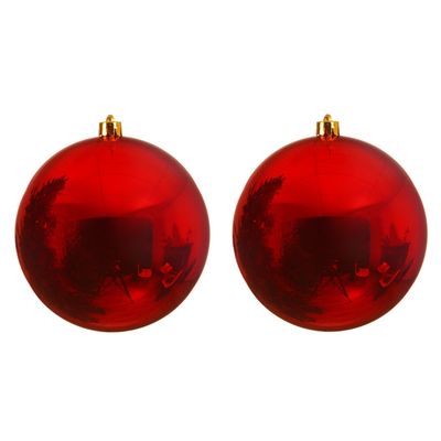 2x Mega kerst rode kerstballen van 25 cm glans kunststof