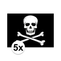 Piraten vlag thema stickers - 5x - zwart - versiering - 7.5 x 10 cm - hobby