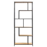 Leen Bakker - Boekenkast Jaxx - Zwart/naturel - 185x77x35 Cm - Metaal/MDF - Zwart#Bruin