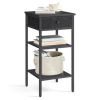 Nachtkastje met 1 lade en 2 open vakken, ebbenhoutzwart-inktzwart