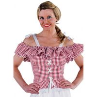 Tiroler blouse met koordje Carmen wit met rood 46 (2XL)  -