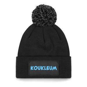 Wintersport muts met pompom - Koukleum - zwart - blauwe glitter - one size - volwassenen - Apres ski