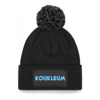 Wintersport muts met pompom - Koukleum - zwart - blauwe glitter - one size - volwassenen - Apres ski - thumbnail