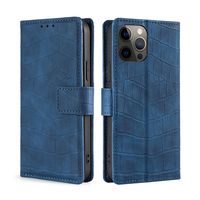 iPhone XS hoesje - Bookcase - Pasjeshouder - Portemonnee - Krokodil patroon - Kunstleer - Blauw - thumbnail