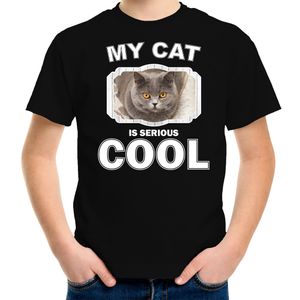 Britse korthaar katten / poezen t-shirt my cat is serious cool zwart voor kinderen