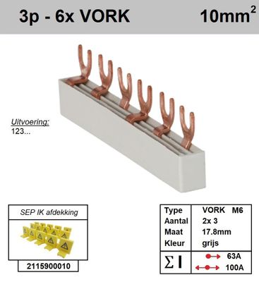 SEP Verdeelkam 3f Vork 6p 18mm M6 grijs F03006G06