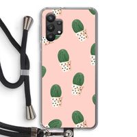 Cactusprint roze: Samsung Galaxy A32 5G Transparant Hoesje met koord